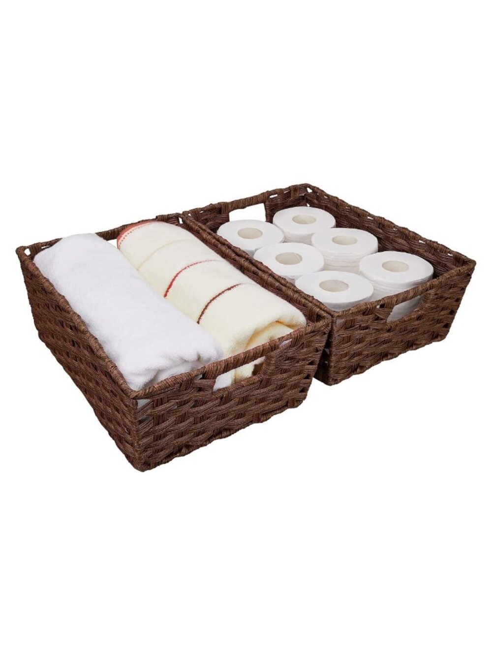 Wicker Storage Basket Set of 2 Metal Frame Washable Waterproof Woven